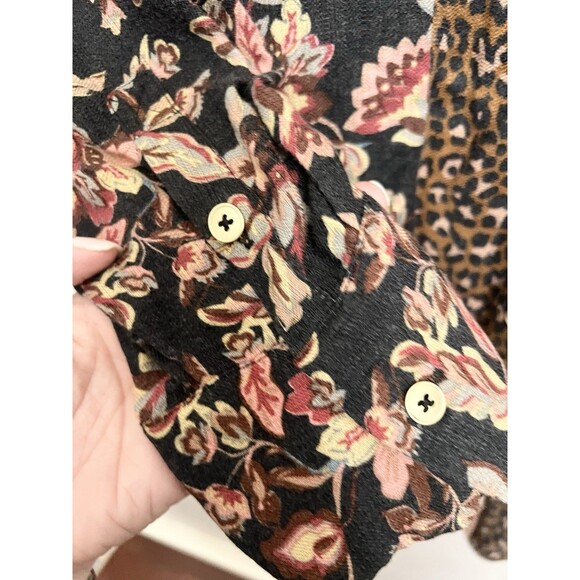 Soft Surroundings Icon Print Mix Tunic Shirt Black Thrush Size Large Flannel Top - Picture 8 of 10